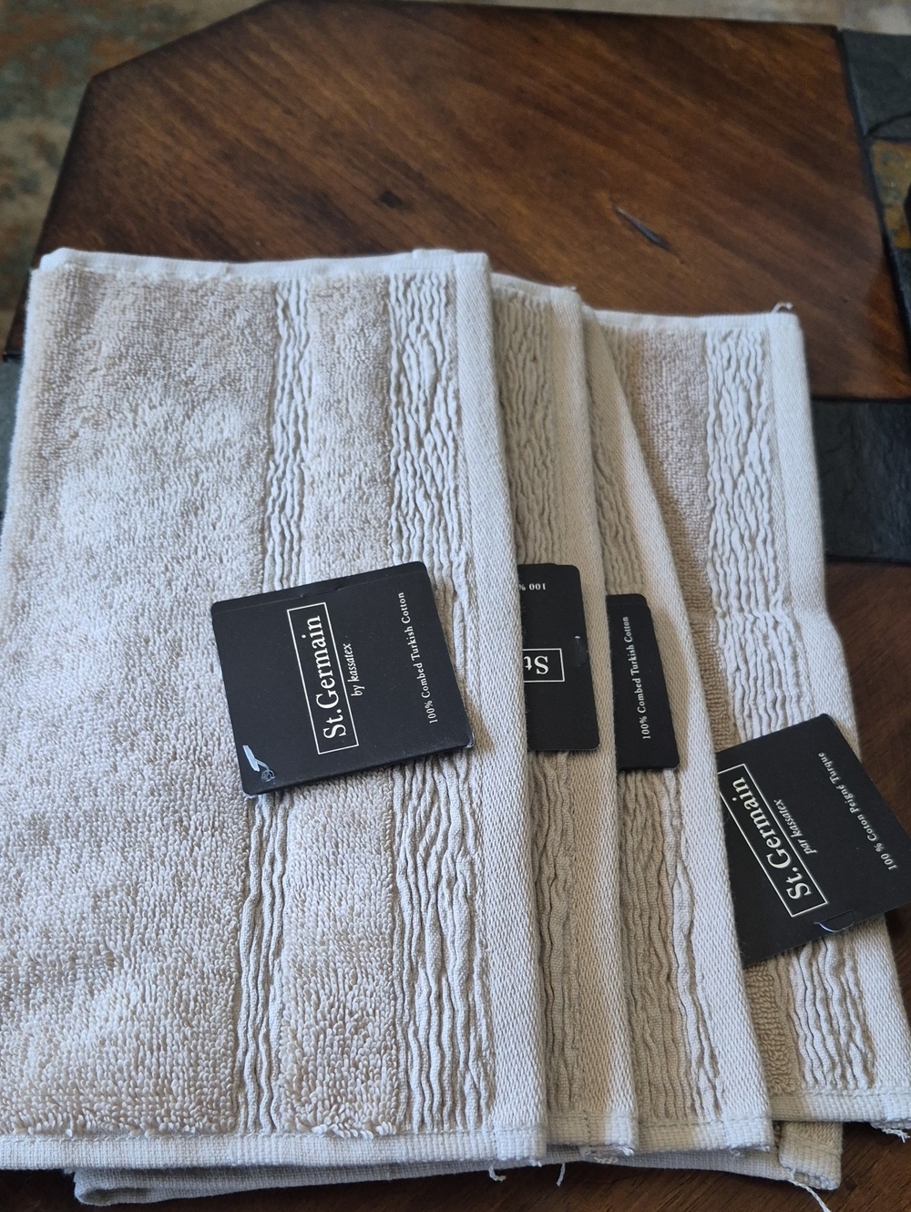 Beige Cotton Bath Washcloth Set Of 4 New By St. Germain